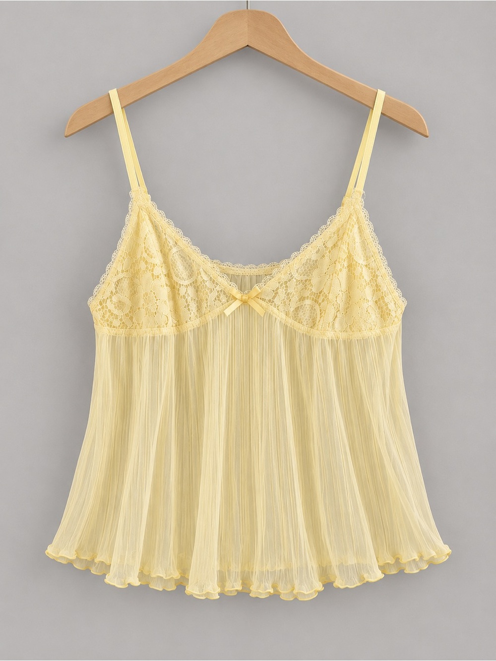 Sunshine Lace Pleated Camisole Top - Yellow